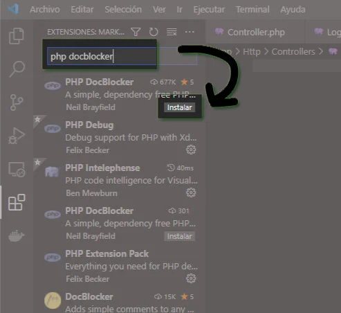 Instalar extensiones en VSCode